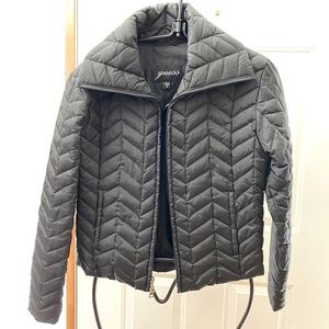 GUESS women's black winter biker jacket sexy cool puffer coat size Small